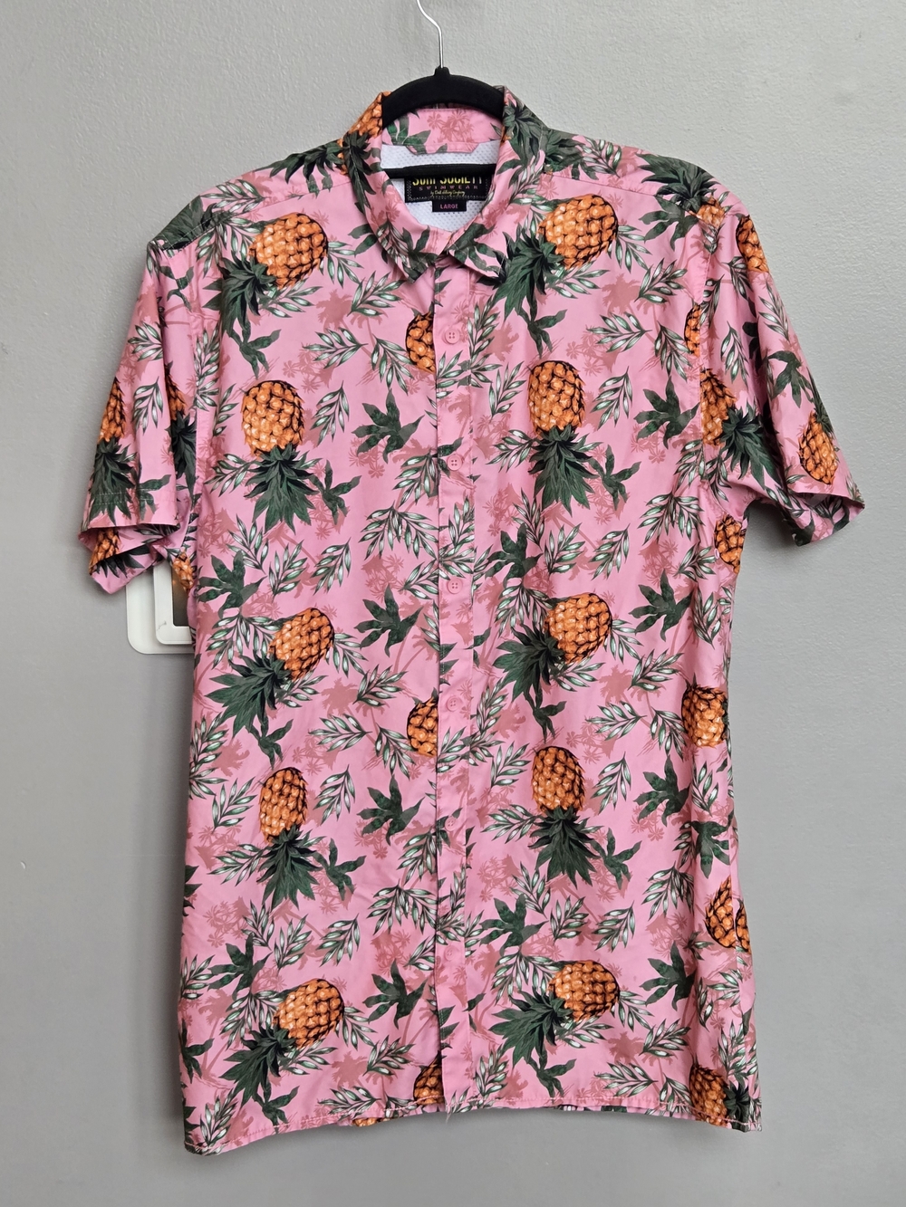 ​Surf Society Men's Pink Pineapple Tropical Button Down Shirt  Large  Vacation